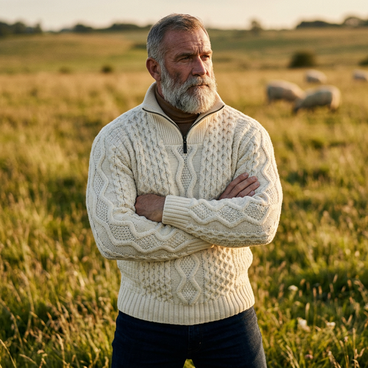 Ivory Aran Cable Knit Half Zip