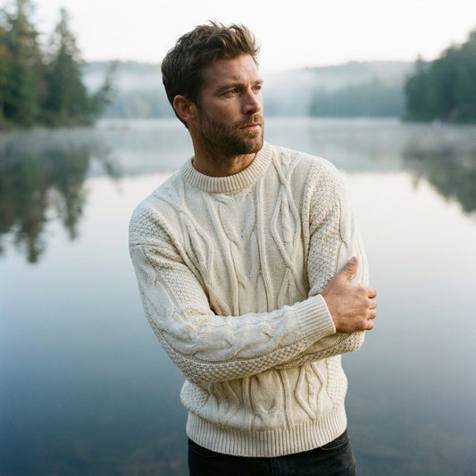 Ivory Fisherman Aran Cable Knit Crewneck