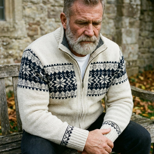 Ivory & Navy Nordic Snowflake Full Zip