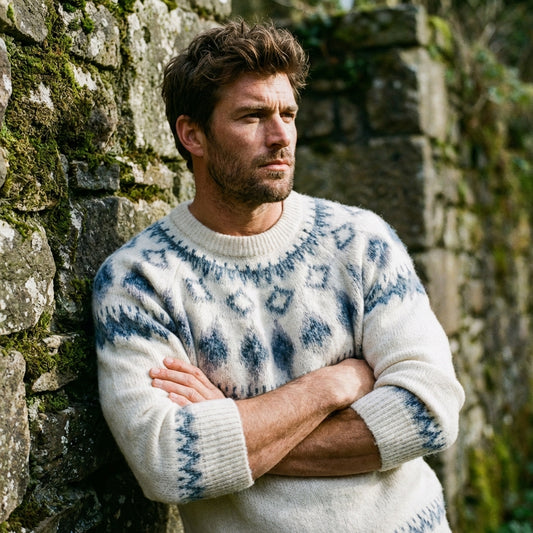 Ivory & Slate Blue Nordic Yoke Wool