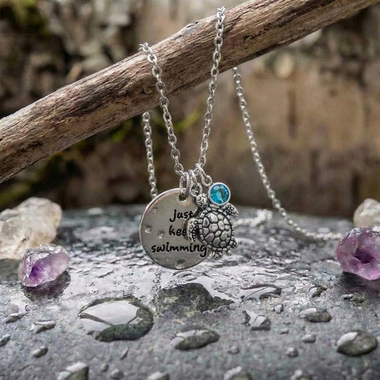 Keep Swimming Turtle Necklace In Silver