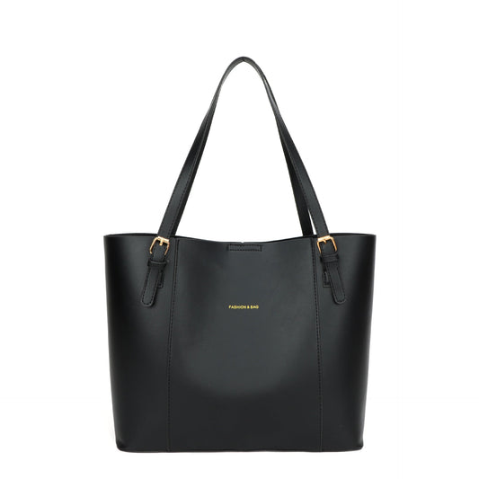 Large Smooth Leather Shopper Tote Bag – Snap Closure Open Top Shoulder