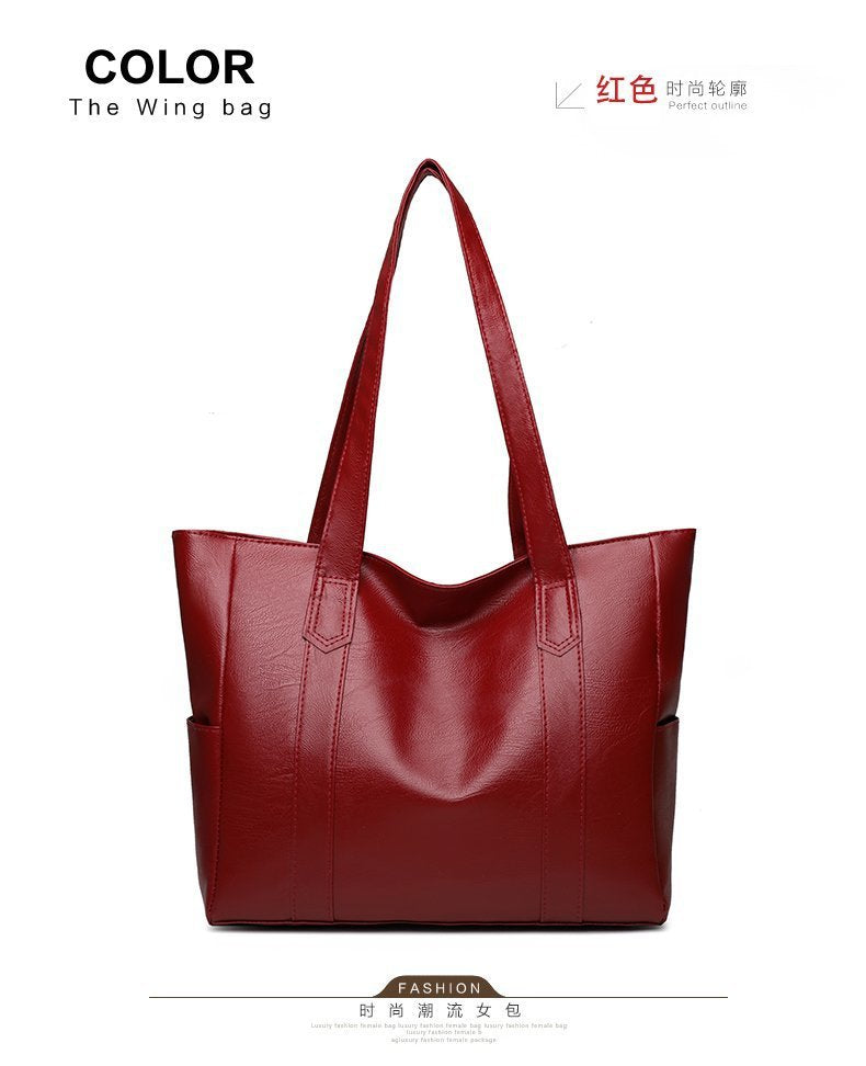 Large Soft Leather Everyday Tote Bag – Spacious Shoulder Handbag With Side
