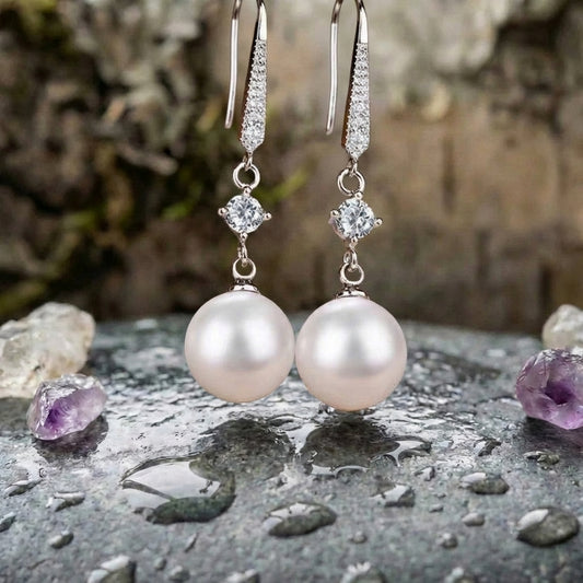 Luxury Zircon Pearl Silver Earrings