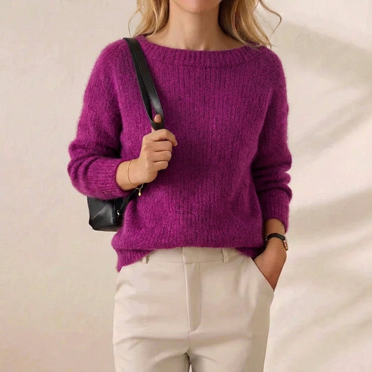 Magenta Glow Crewneck Vibrant Fuchsia Mohair-Style Pullover