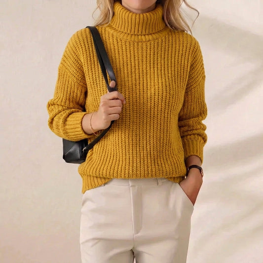Marigold Turtleneck Bold Mustard Chunky Knit Sweater