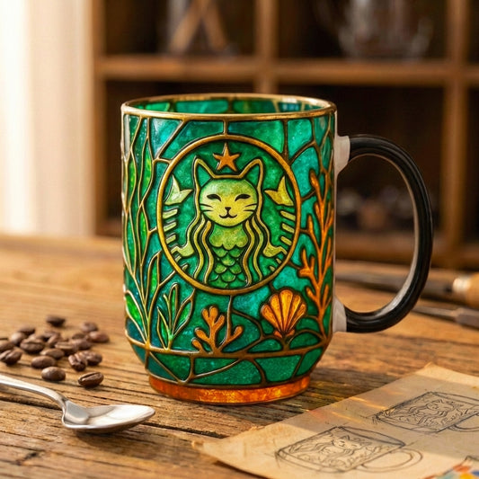 Mermaid Cat Stained Glass Mug