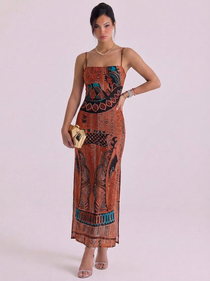 Mesh Printed Slip Maxi Dress