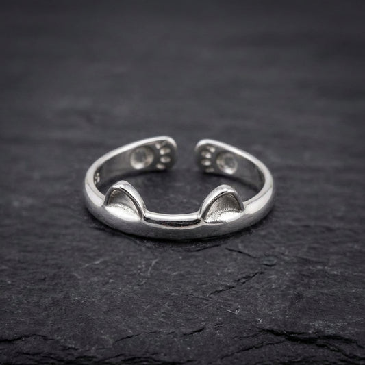 Minimalist Silver Cat Ears Ring 85174475