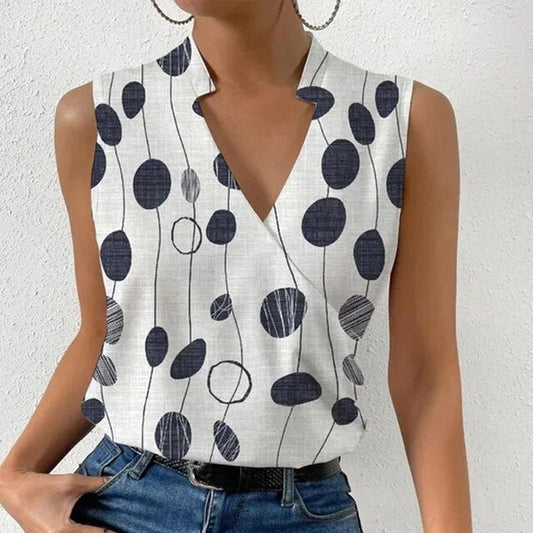 KS | sleeveless top with floral print and V-neckline