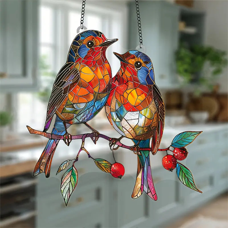 Mosaic Robin Pair Suncatcher   Berry Branch Design