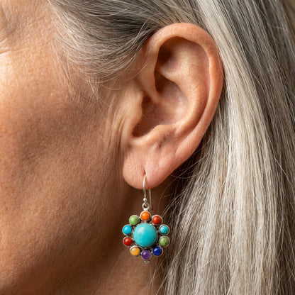 Multicoloured Turquoise Round Earrings