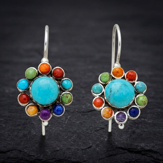 Multicoloured Turquoise Round Earrings