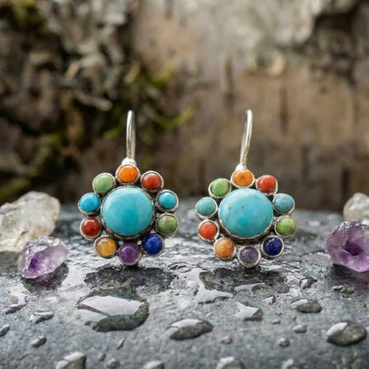 Multicoloured Turquoise Round Earrings