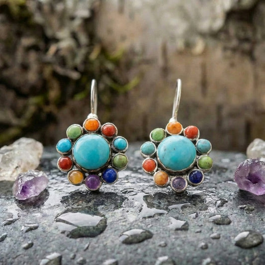 Multicoloured Turquoise Round Earrings