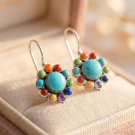 Multicoloured Turquoise Round Earrings