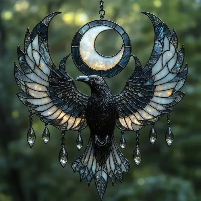 Mystical Raven Moon Suncatcher With Crystals