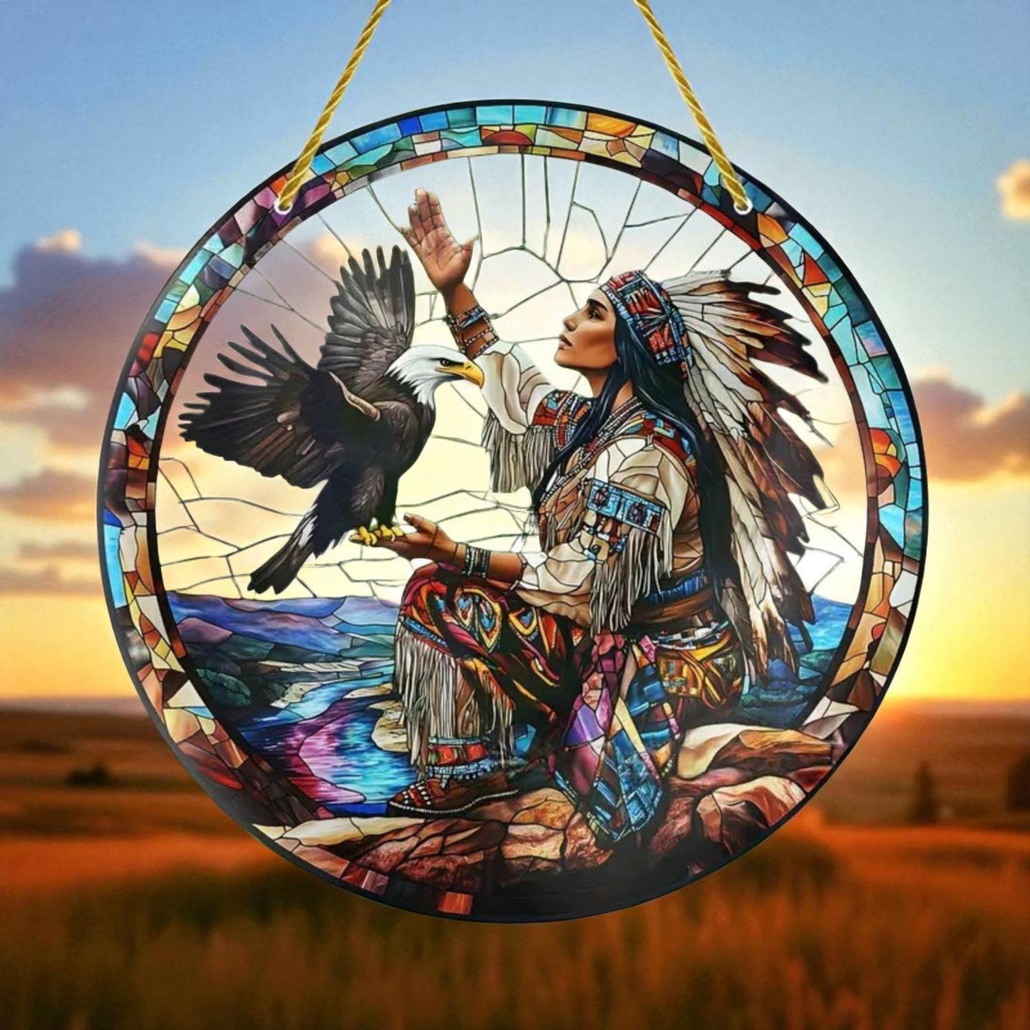 Native Eagle Spirit Circle Suncatcher