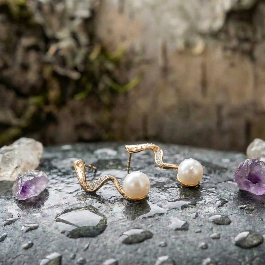 Natural Pearl Necklace + Earrings Set