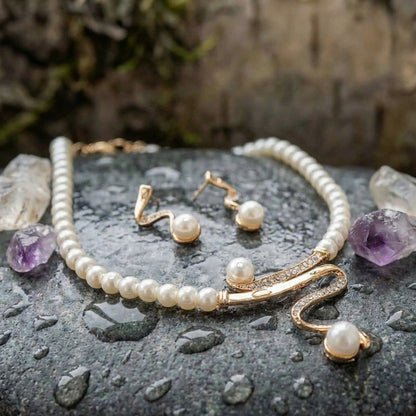 Natural Pearl Necklace + Earrings Set