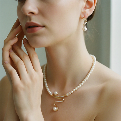 Natural Pearl Necklace   Earrings Set