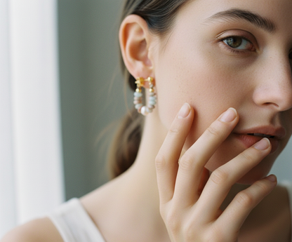 Natural Stone Beaded Pearl Earrings