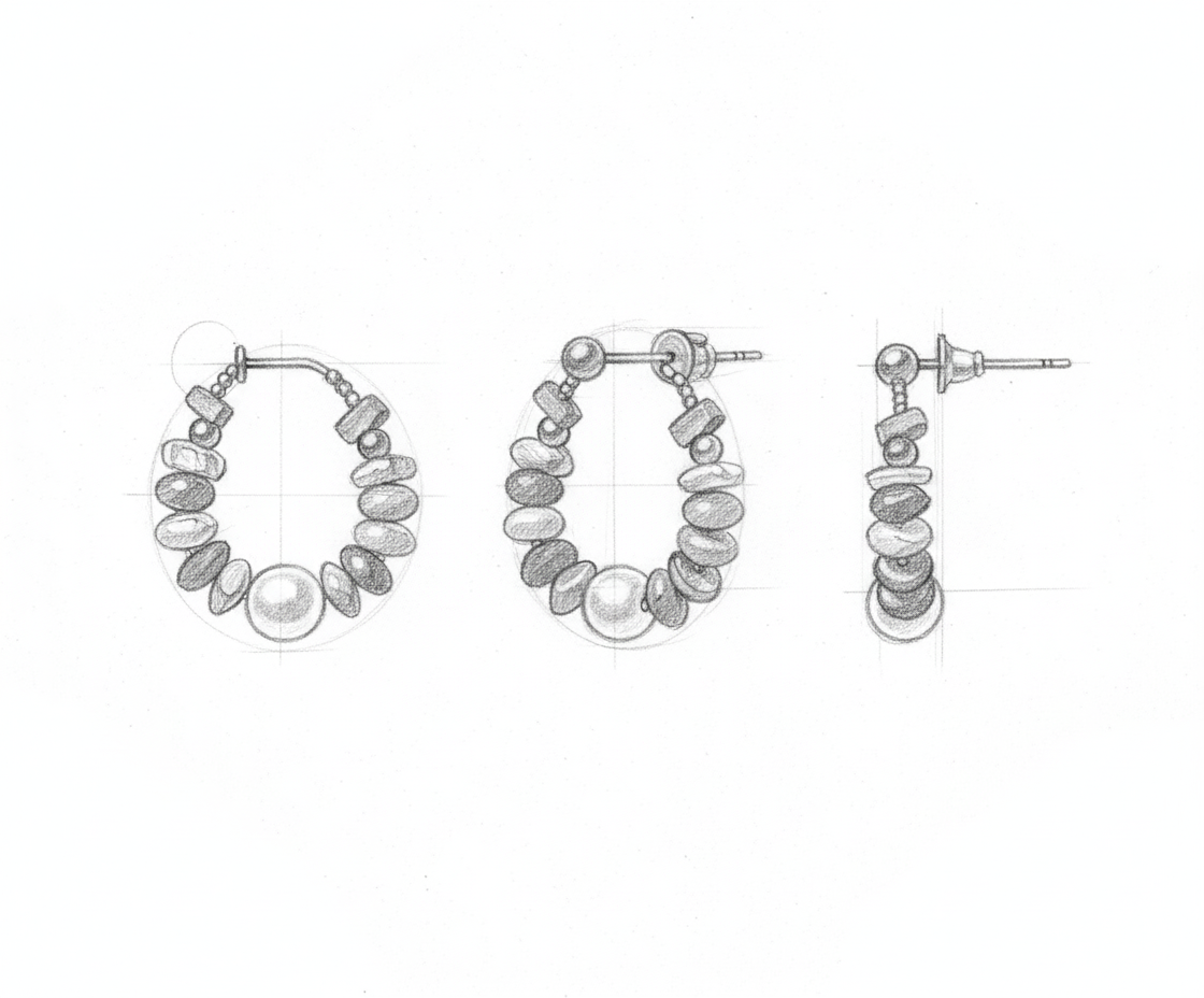 Natural Stone Beaded Pearl Earrings