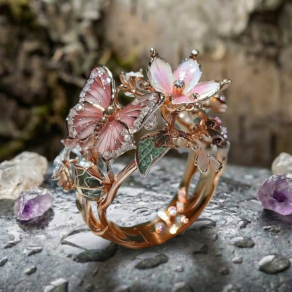 Nature Bright Butterfly Zirconia Ring