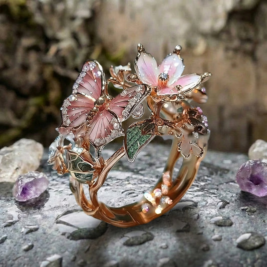 Nature Bright Butterfly Zirconia Ring