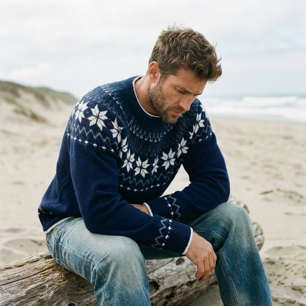 Navy Snowflake Fair Isle Yoke Crewneck