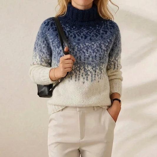 Nordic Ombre Turtleneck Blue Fade Fair Isle Pullover