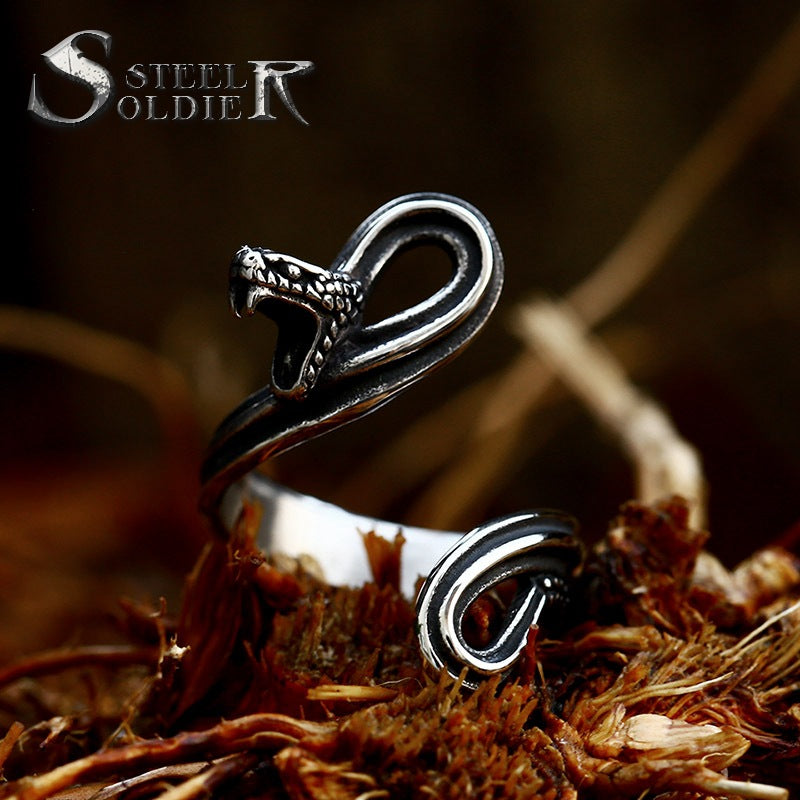 Steel Warrior Stainless Steel Animal Snake-shaped Open Ring New Domineering Python Titanium Steel Men's Ring