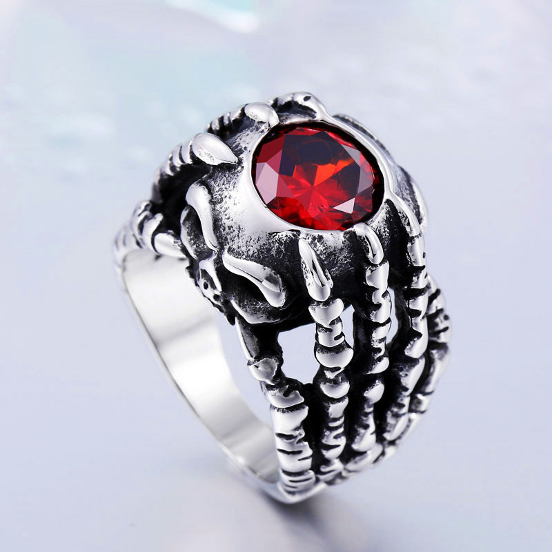 Steel Warrior European And American Punk Rock Personality Jewelry Stainless Steel Inlaid Zircon Skull Ring