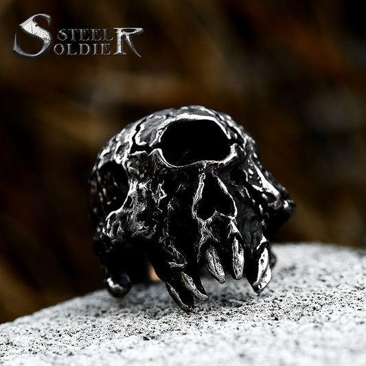 Steel Warrior Hip Hop Domineering Skull Titanium Steel Ring In Stock Foreign Trade New Stainless Steel Men's Ring