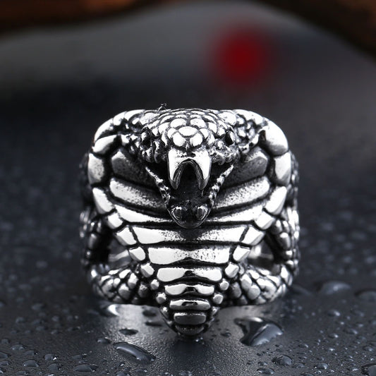 Steel Warrior Jewelry European And American Exaggerated Style Jewelry Titanium Steel Men's Cobra Ring Spot