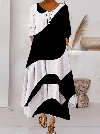 KS | Long-sleeved maxi dress - button neckline