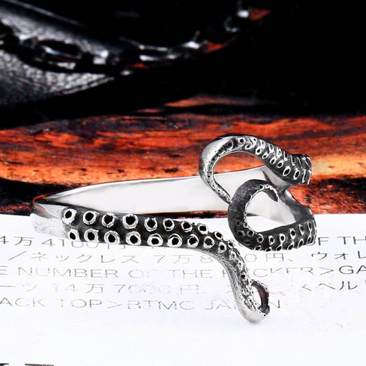 Steel Warrior Stainless Steel Jewelry Fashion Octopus Open Ring Vintage Men's Simple Titanium Steel Ring