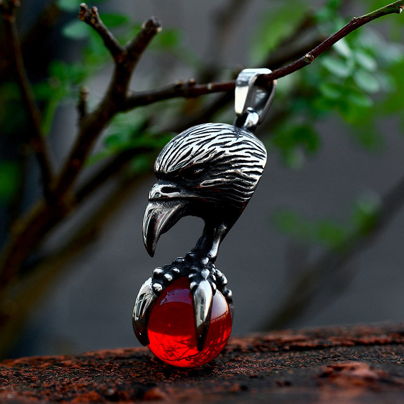 Steel Warrior Cross-border New Stainless Steel Old Eagle Claw Inlaid Gem Pendant European And American Retro Men's Titanium Steel