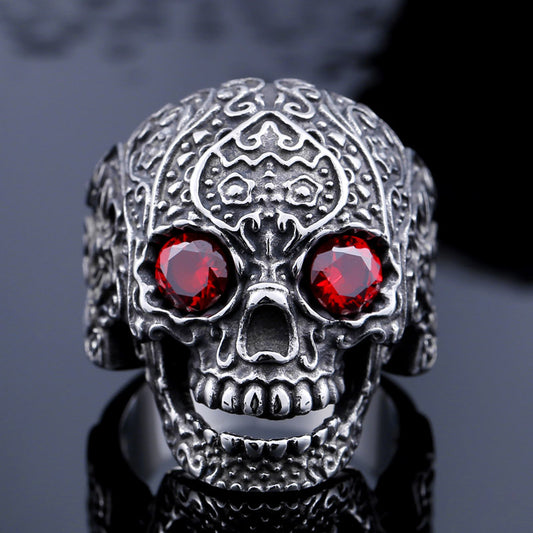 Steel Warrior Punk Stainless Steel Ring Domineering Titanium Steel Inlaid Zircon Men's Carved Skull Ring