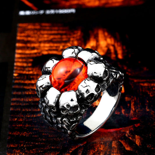 Steel Warrior European And American Men's Retro Personalized Creative Stainless Steel Ring Skull Devil Eye Titanium Steel Ring