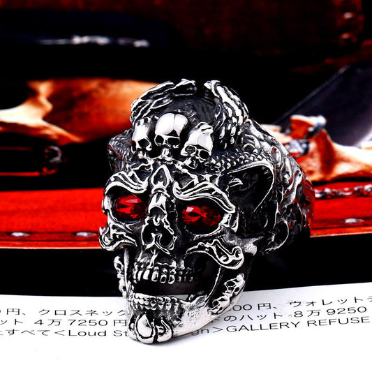Steel Warrior European And American Men's Retro Personalized Stainless Steel Ring Skull Ancestor With Gem-inlaid Titanium Steel Ring
