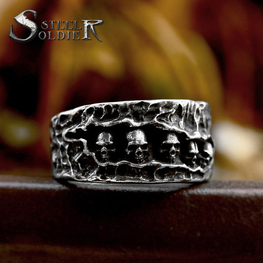 Steel Warrior Foreign Trade Retro Distressed Stainless Steel Ring Punk Style Hip Hop Titanium Steel Men's Ring