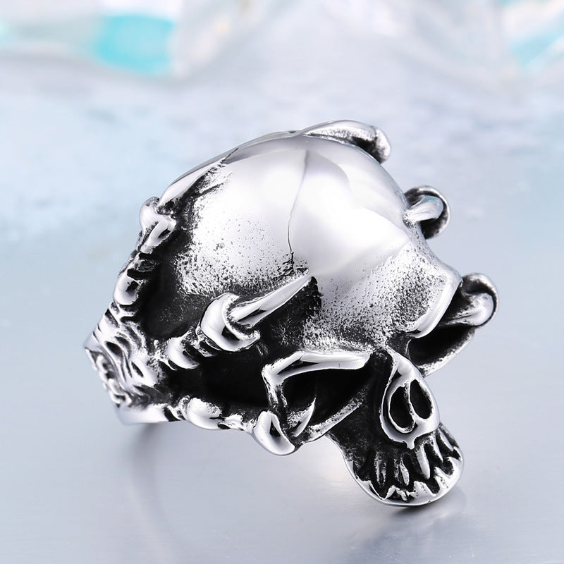 Steel Warrior European And American Personality Jewelry Men's Titanium Steel Ring Exaggerated Punk Style Skull Finger Ring