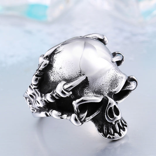 Steel Warrior European And American Personality Jewelry Men's Titanium Steel Ring Exaggerated Punk Style Skull Finger Ring