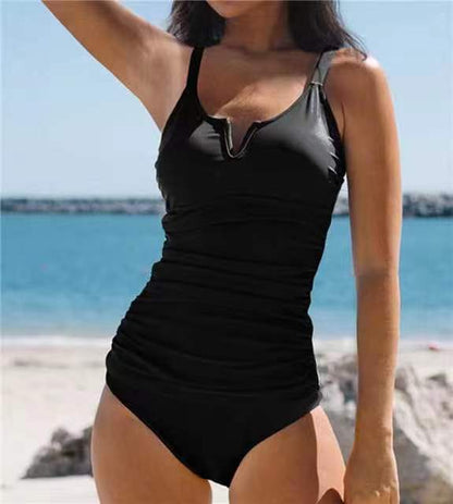 Printed tankini with V-neckline