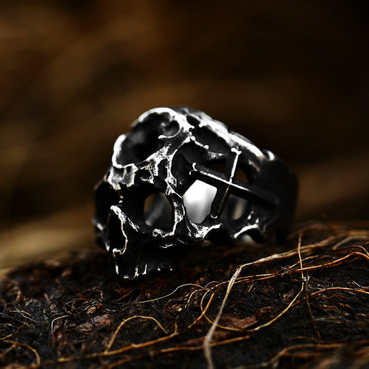Steel Warrior European And American Punk Style Hip-Hop Stainless Steel Ring New Retro Skull Titanium Steel Ring