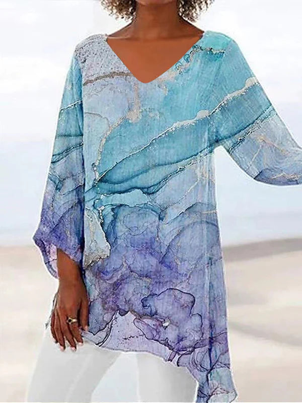 Iridescent Sequin V Neck Tunic Top