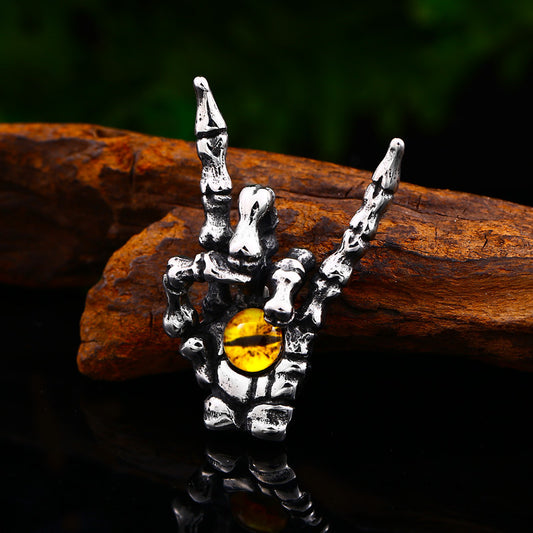 Iron Warrior Vintage Men's Jewelry Pendant Victory Hand Eyeball Men's Pendant Titanium Steel Necklace