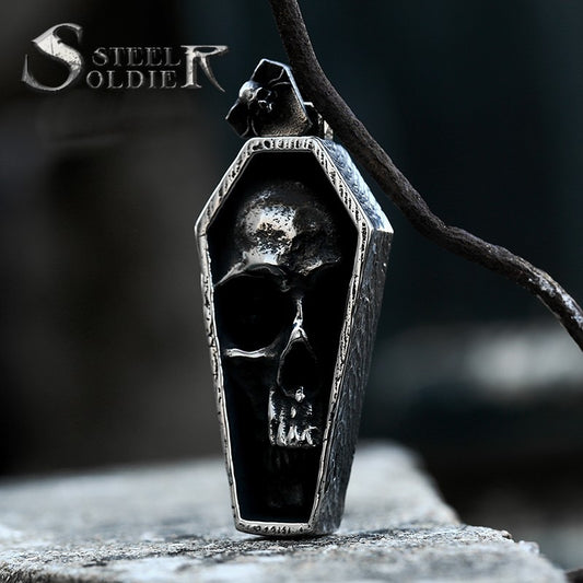 Steel Warrior Hip Hop Punk Style Vampire Coffin Pendant New Stainless Steel Skull Necklace Jewelry