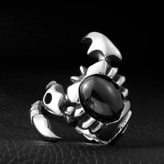 Steel Warrior Personality Hipster Scorpion Ring Titanium Steel Inlaid Gemstone Men's Open Scorpio Ring